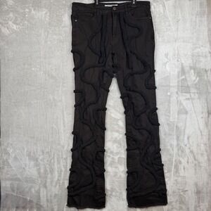 Reelistik NYC Mens Black Textured Squiggle Chenille Slim Fit Jeans Size 36